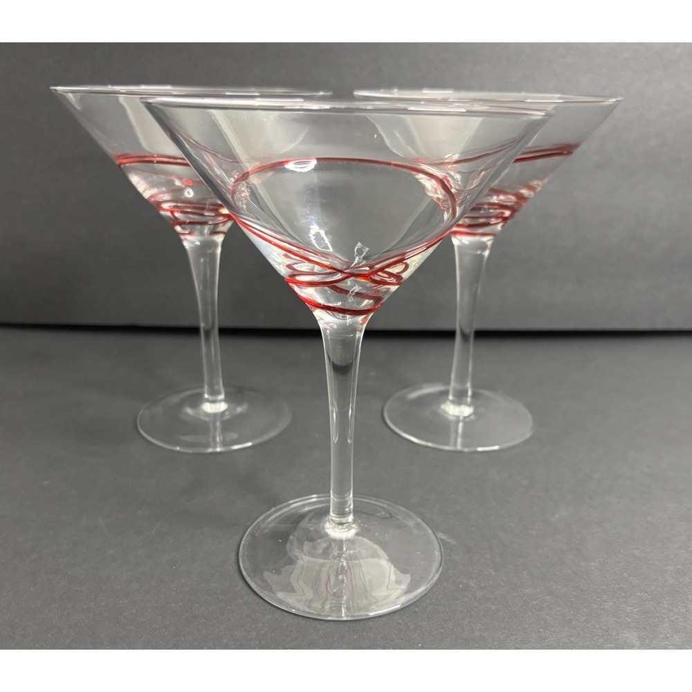 3 Bormioli Rocco Ceralacca Red Swirl Martini Glasses 8 oz Rossa Swirline